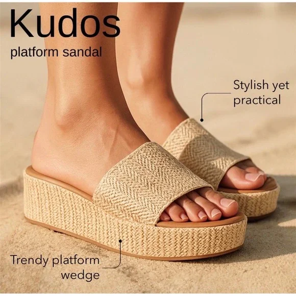 Cushionaire Kudos Platform Wedge Sandals Women Natural Espadrille Comfort Sz 8M - Picture 3 of 16